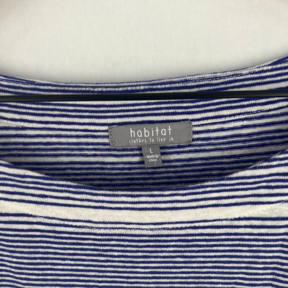 Habitat Shirt Womens Large Blue White Striped Linen Blend Classic Comfort - Picture 2 of 10